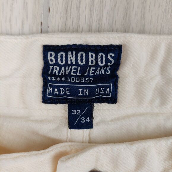 Bonobos Travel Jeans Mens 32x33* Off White Slim Straight Fit Stretch Preppy - Picture 3 of 6